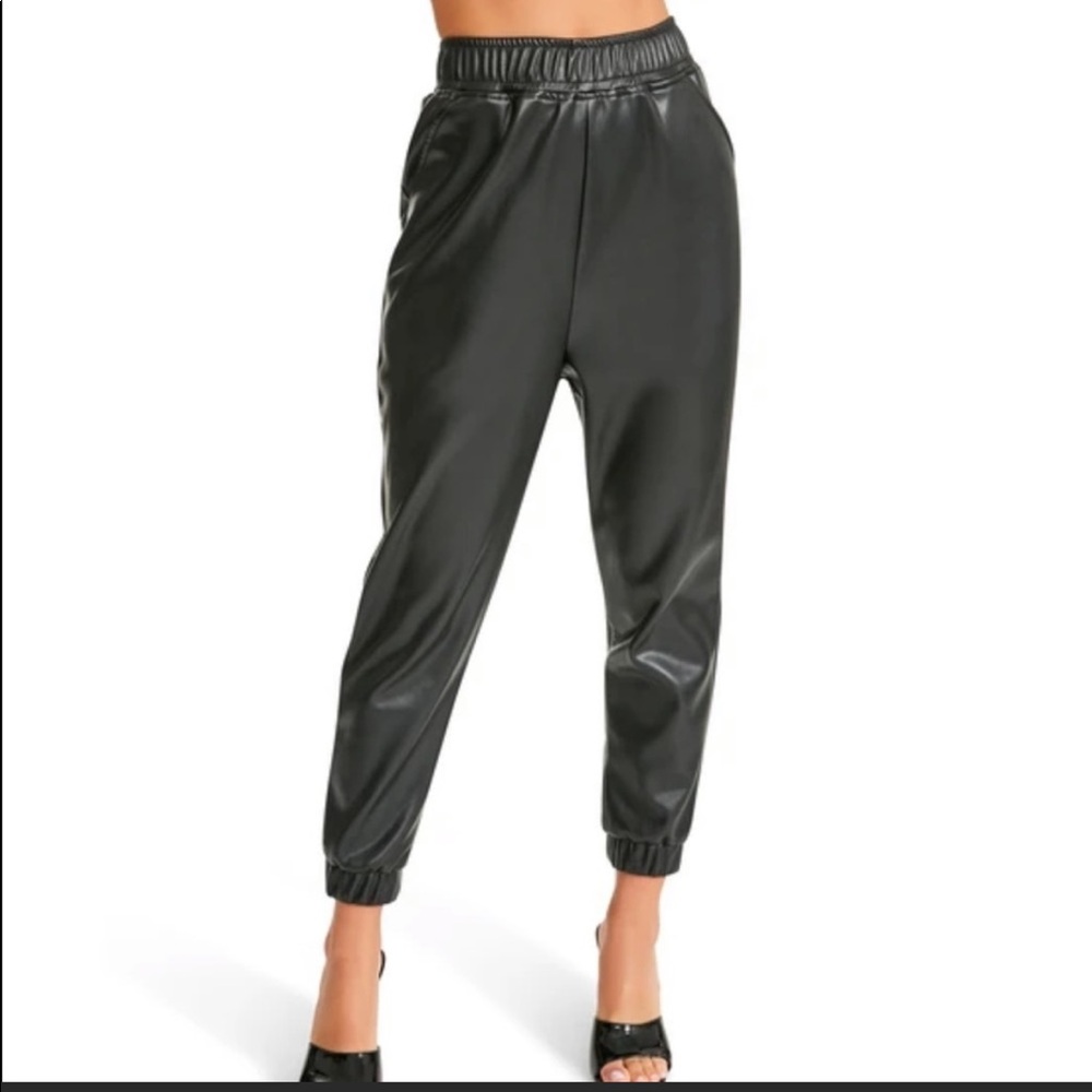 BB Dakota Black Faux Leather Joggers Size XL
